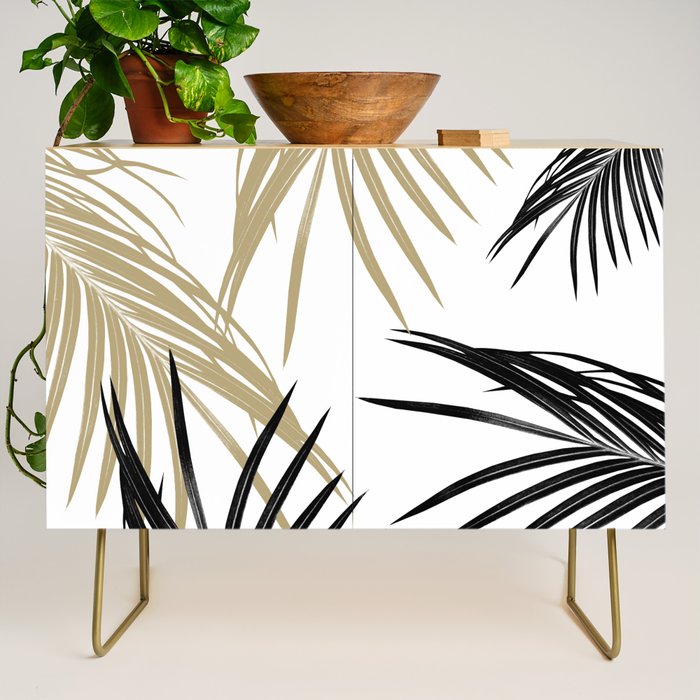 Gold Black Palm Leaves Dream #1 #tropical #decor #art #society6 Credenza Gallery Image 1