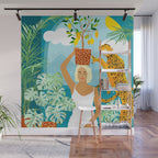 Bring The Jungle Home Illustration, Tropical Cheetah Wild Cat & Woman Painting Wall Mural Gallery Image 1