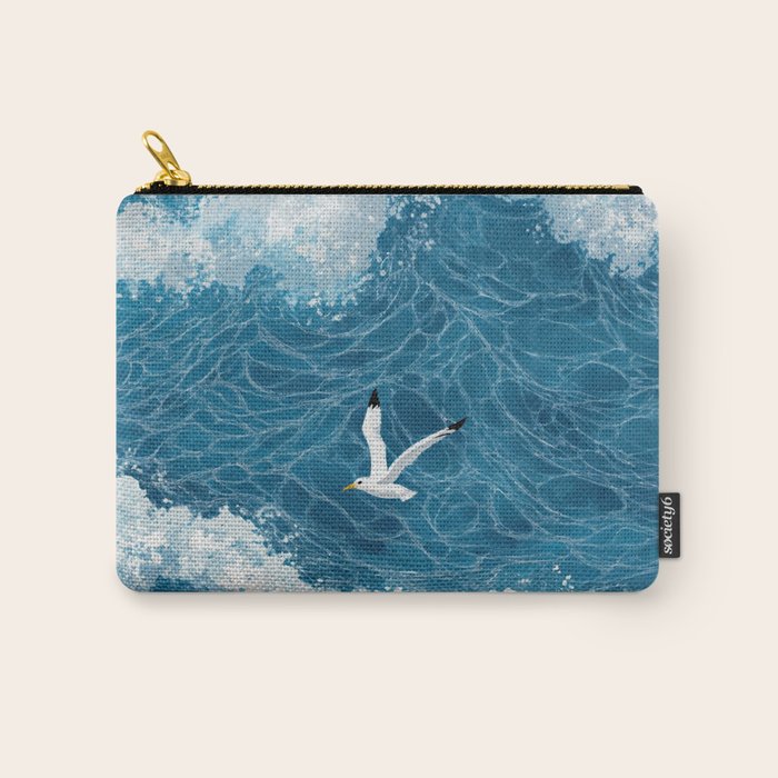 Japanese Art Bird Art Navy Blue Wall Art Japandi Poster Mid century Ocean Wall art Wabi Sabi Print Carry All Pouch Gallery Image 1