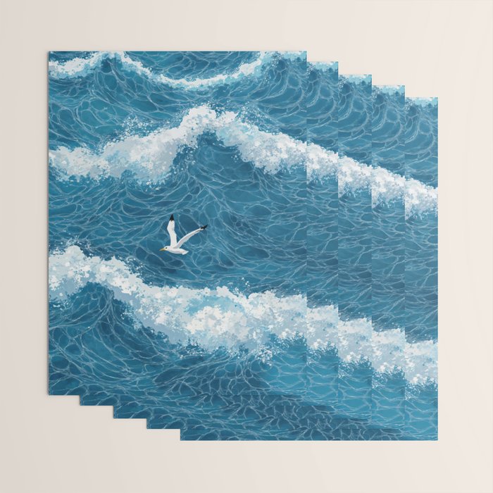 Japanese Art Bird Art Navy Blue Wall Art Japandi Poster Mid century Ocean Wall art Wabi Sabi Print Wrapping Paper Gallery Image 3