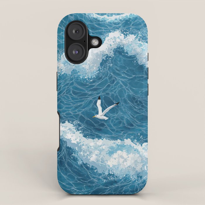 Japanese Art Bird Art Navy Blue Wall Art Japandi Poster Mid century Ocean Wall art Wabi Sabi Print iPhone Case Gallery Image 1