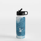 Japanese Art Bird Art Navy Blue Wall Art Japandi Poster Mid century Ocean Wall art Wabi Sabi Print Water Bottle Gallery Image 1