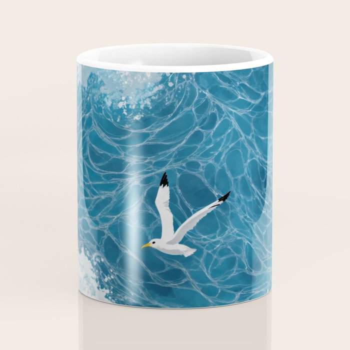 Japanese Art Bird Art Navy Blue Wall Art Japandi Poster Mid century Ocean Wall art Wabi Sabi Print Coffee Mug Gallery Image 4