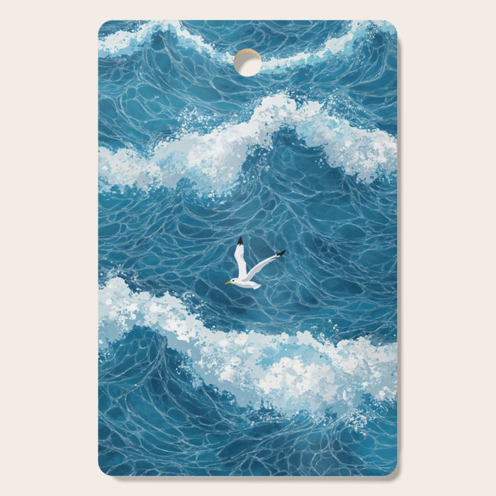 Japanese Art Bird Art Navy Blue Wall Art Japandi Poster Mid century Ocean Wall art Wabi Sabi Print Cutting Board Gallery Image 1