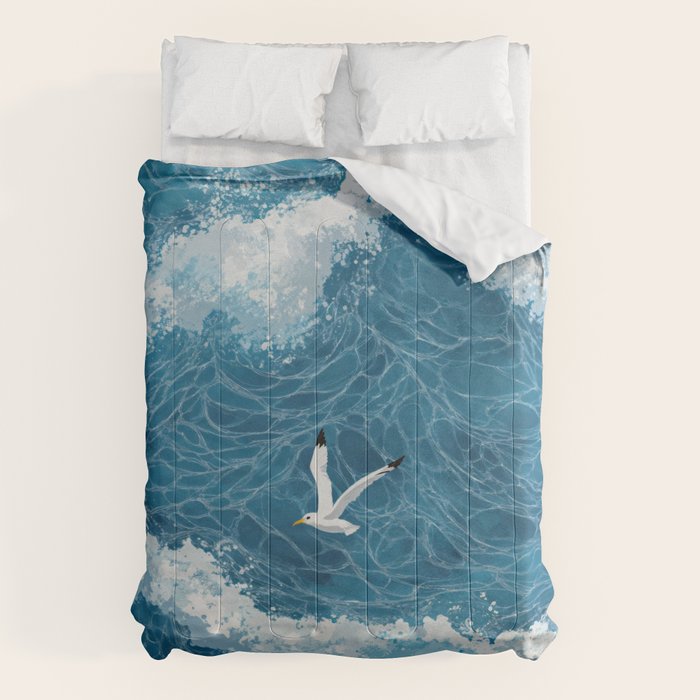 Japanese Art Bird Art Navy Blue Wall Art Japandi Poster Mid century Ocean Wall art Wabi Sabi Print Comforter Gallery Image 6