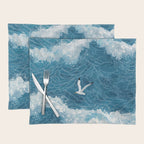 Japanese Art Bird Art Navy Blue Wall Art Japandi Poster Mid century Ocean Wall art Wabi Sabi Print Placemat Gallery Image 1