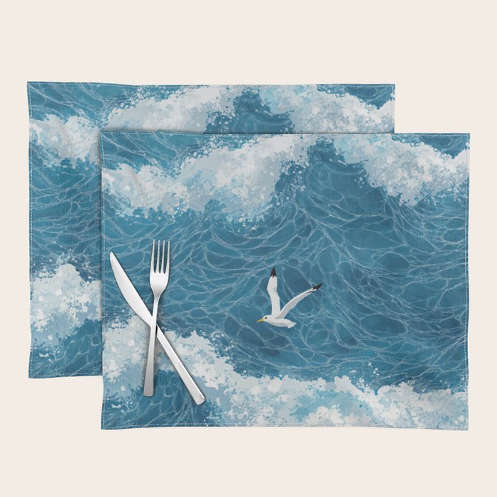 Japanese Art Bird Art Navy Blue Wall Art Japandi Poster Mid century Ocean Wall art Wabi Sabi Print Placemat Gallery Image 1