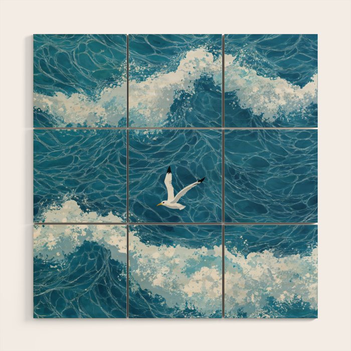 Japanese Art Bird Art Navy Blue Wall Art Japandi Poster Mid century Ocean Wall art Wabi Sabi Print Wood Wall Art Gallery Image 1