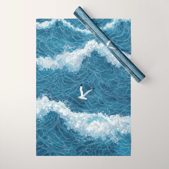 Japanese Art Bird Art Navy Blue Wall Art Japandi Poster Mid century Ocean Wall art Wabi Sabi Print Wrapping Paper Gallery Image 1