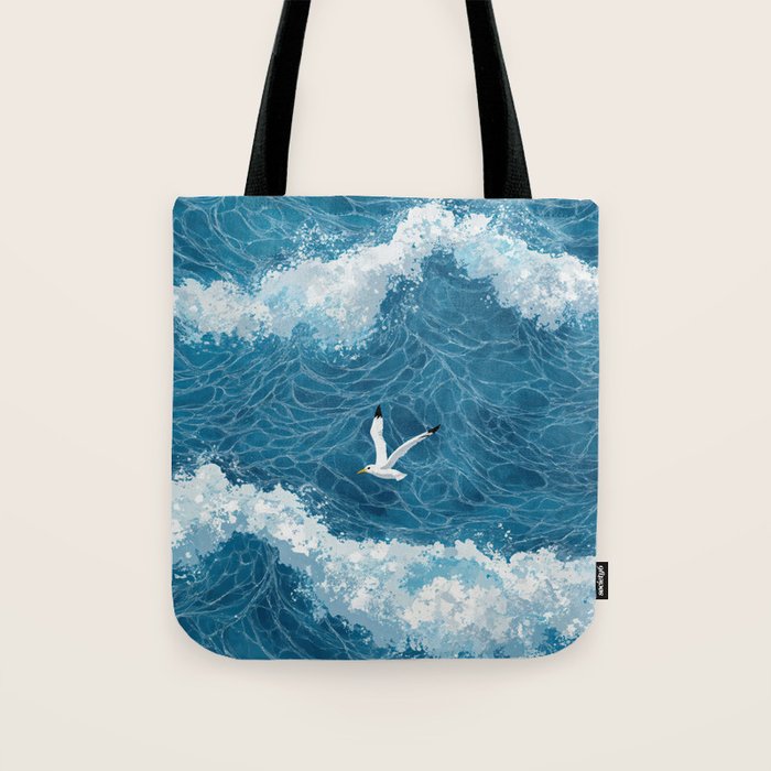 Japanese Art Bird Art Navy Blue Wall Art Japandi Poster Mid century Ocean Wall art Wabi Sabi Print Tote Bag Gallery Image 1