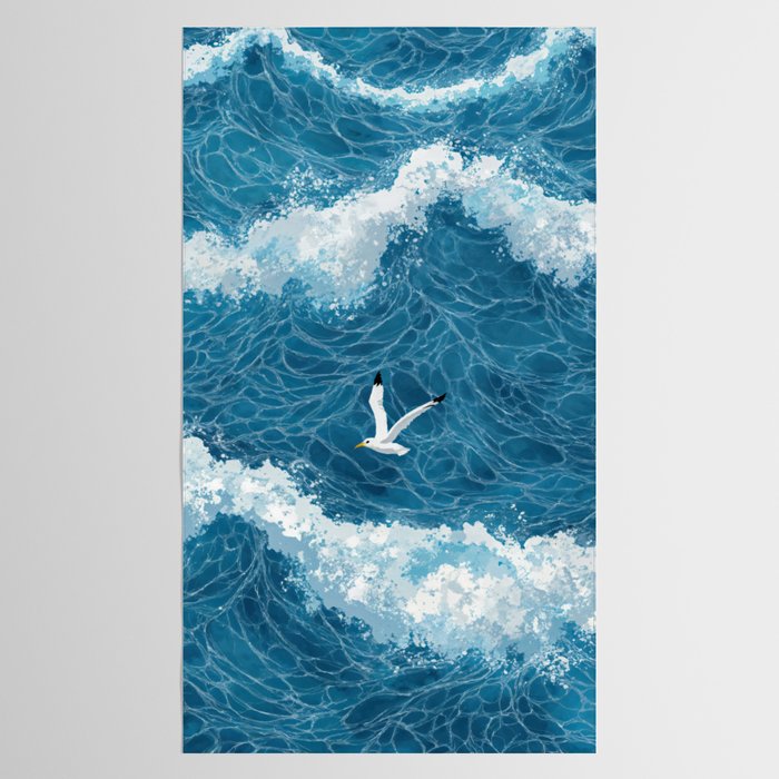 Japanese Art Bird Art Navy Blue Wall Art Japandi Poster Mid century Ocean Wall art Wabi Sabi Print Tablecloth Gallery Image 2