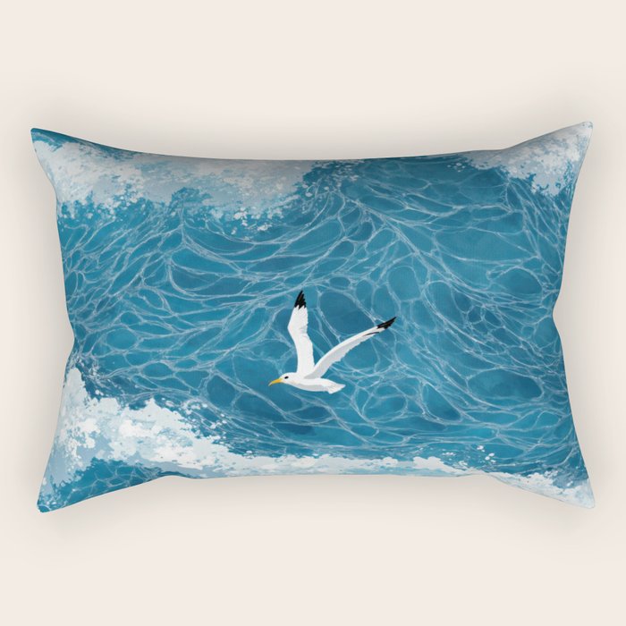 Japanese Art Bird Art Navy Blue Wall Art Japandi Poster Mid century Ocean Wall art Wabi Sabi Print Rectangular Pillow Gallery Image 1