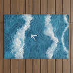 Japanese Art Bird Art Navy Blue Wall Art Japandi Poster Mid century Ocean Wall art Wabi Sabi Print Outdoor Rug Gallery Image 1