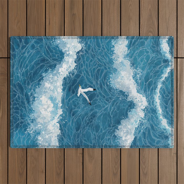 Japanese Art Bird Art Navy Blue Wall Art Japandi Poster Mid century Ocean Wall art Wabi Sabi Print Outdoor Rug Gallery Image 1