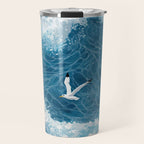 Japanese Art Bird Art Navy Blue Wall Art Japandi Poster Mid century Ocean Wall art Wabi Sabi Print Travel Mug Gallery Image 1
