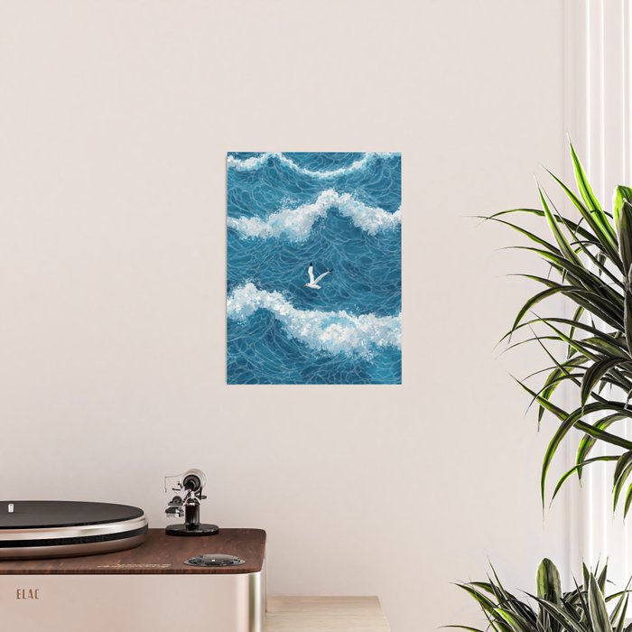 Japanese Art Bird Art Navy Blue Wall Art Japandi Poster Mid century Ocean Wall art Wabi Sabi Print Poster Gallery Image 2