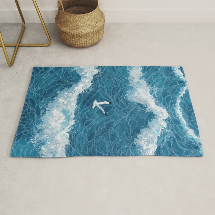 Japanese Art Bird Art Navy Blue Wall Art Japandi Poster Mid century Ocean Wall art Wabi Sabi Print Rug Gallery Image 1