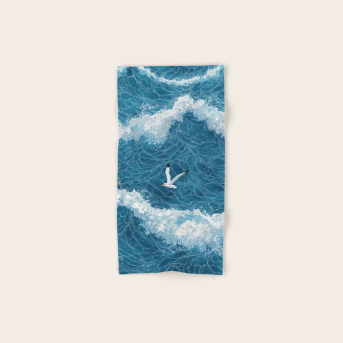 Japanese Art Bird Art Navy Blue Wall Art Japandi Poster Mid century Ocean Wall art Wabi Sabi Print Bath Towel Gallery Image 1