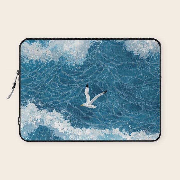 Japanese Art Bird Art Navy Blue Wall Art Japandi Poster Mid century Ocean Wall art Wabi Sabi Print Laptop Sleeve Gallery Image 1