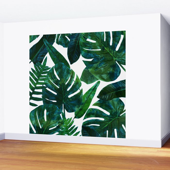 Tropical Nature Monstera Watercolor Painting, Botanical Jungle Dark Palm Illustration Wall Mural Gallery Image 2