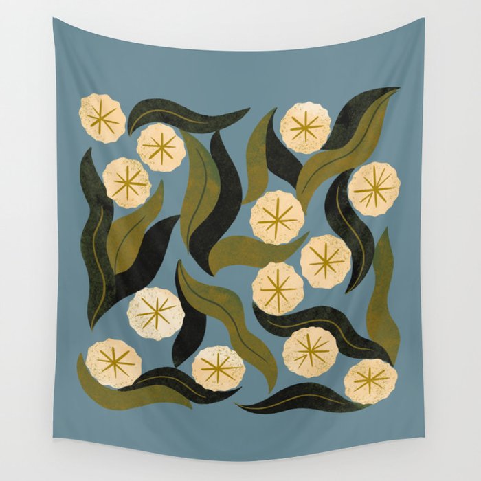 Blue Floral Wall Tapestry Gallery Image 1