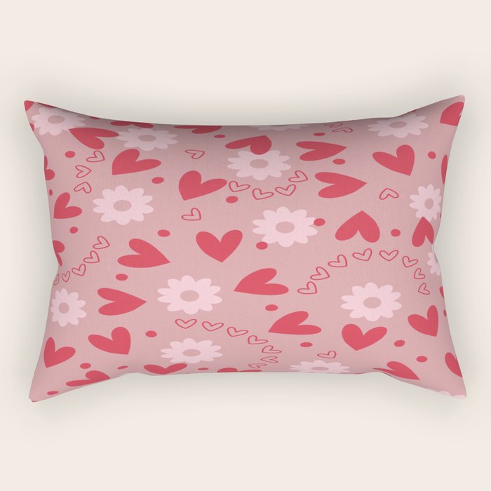 Hearts and Flowers on Tea Rose Pink Rectangular Pillow Gallery Image 2