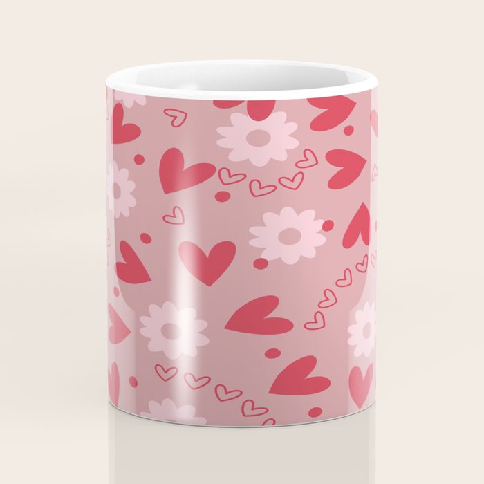 Hearts and Flowers on Tea Rose Pink Coffee Mug Gallery Image 4