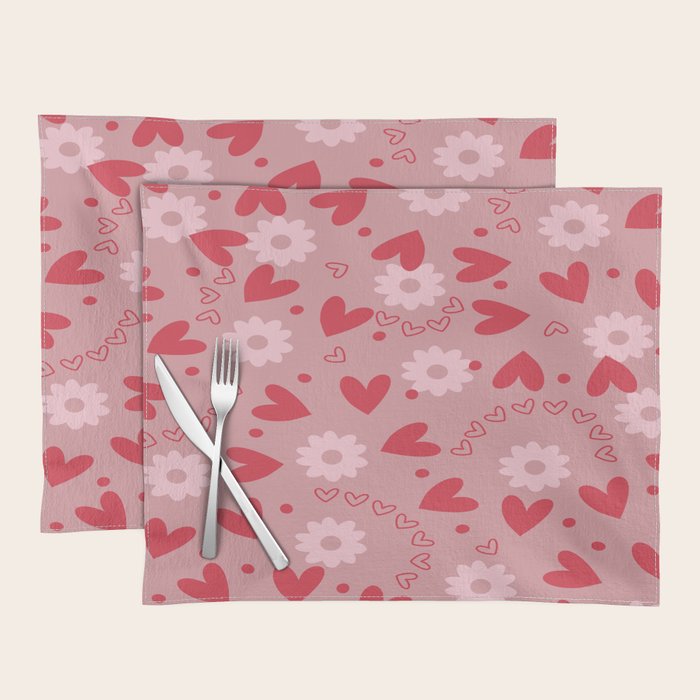 Hearts and Flowers on Tea Rose Pink Placemat Gallery Image 1