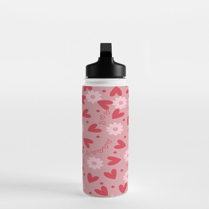 Hearts and Flowers on Tea Rose Pink Water Bottle Gallery Image 3