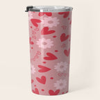 Hearts and Flowers on Tea Rose Pink Travel Mug Gallery Image 3