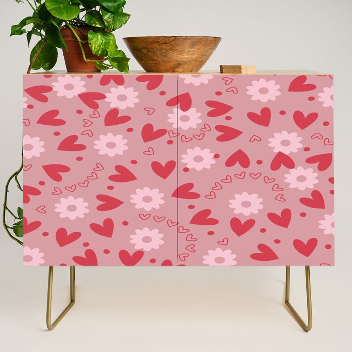Hearts and Flowers on Tea Rose Pink Credenza Gallery Image 1