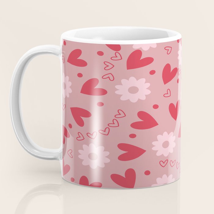 Hearts and Flowers on Tea Rose Pink Coffee Mug Gallery Image 3