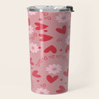 Hearts and Flowers on Tea Rose Pink Travel Mug Gallery Image 2