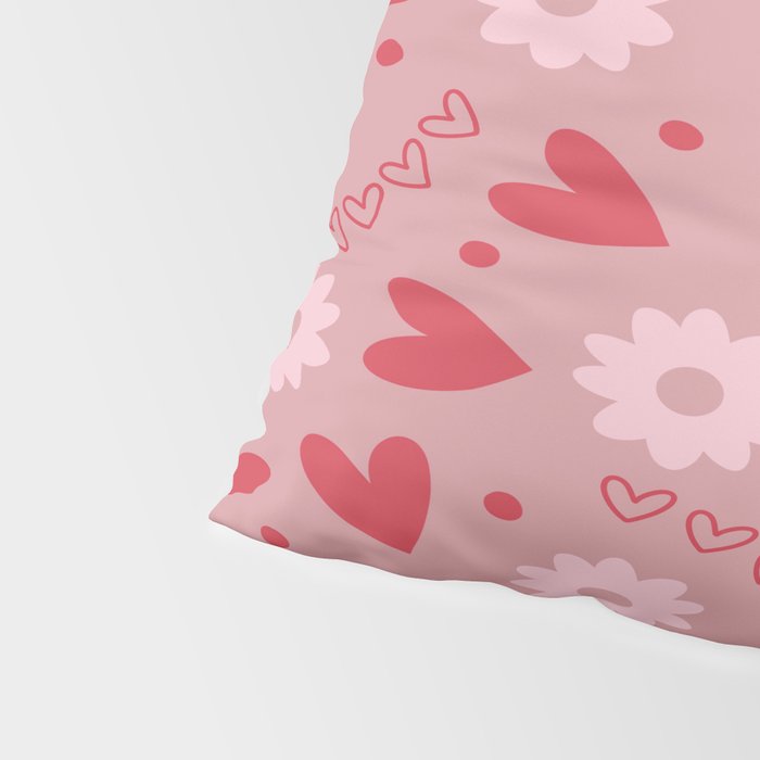Hearts and Flowers on Tea Rose Pink Pillow Sham Gallery Image 4
