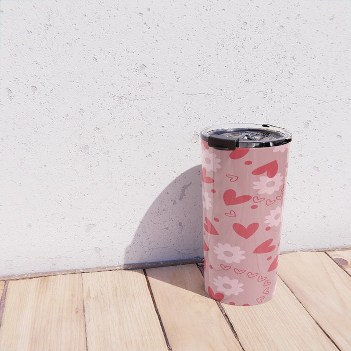 Hearts and Flowers on Tea Rose Pink Travel Mug Gallery Image 4
