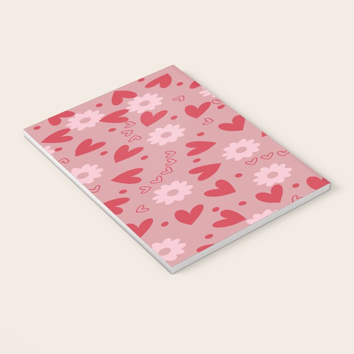 Hearts and Flowers on Tea Rose Pink Notebook Gallery Image 3