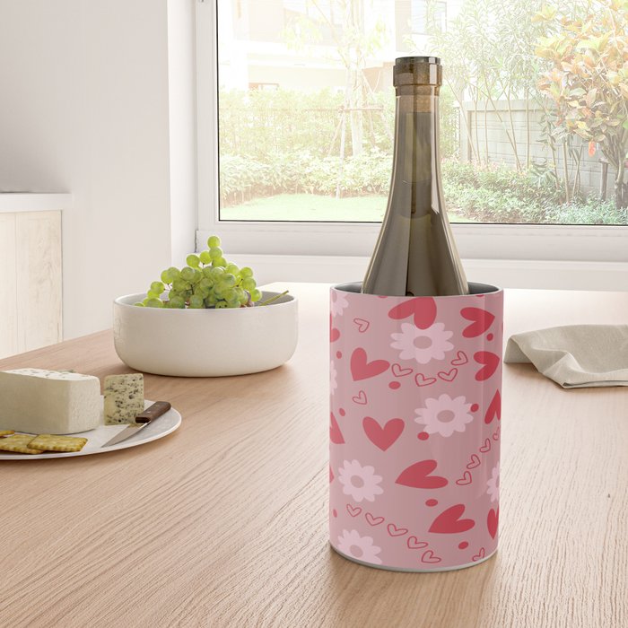 Hearts and Flowers on Tea Rose Pink Wine Chiller Gallery Image 4