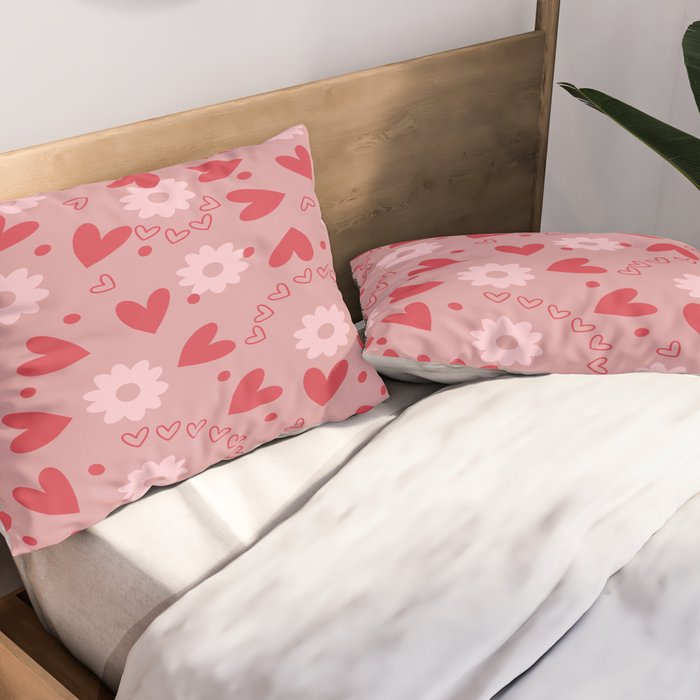 Hearts and Flowers on Tea Rose Pink Pillow Sham Gallery Image 2