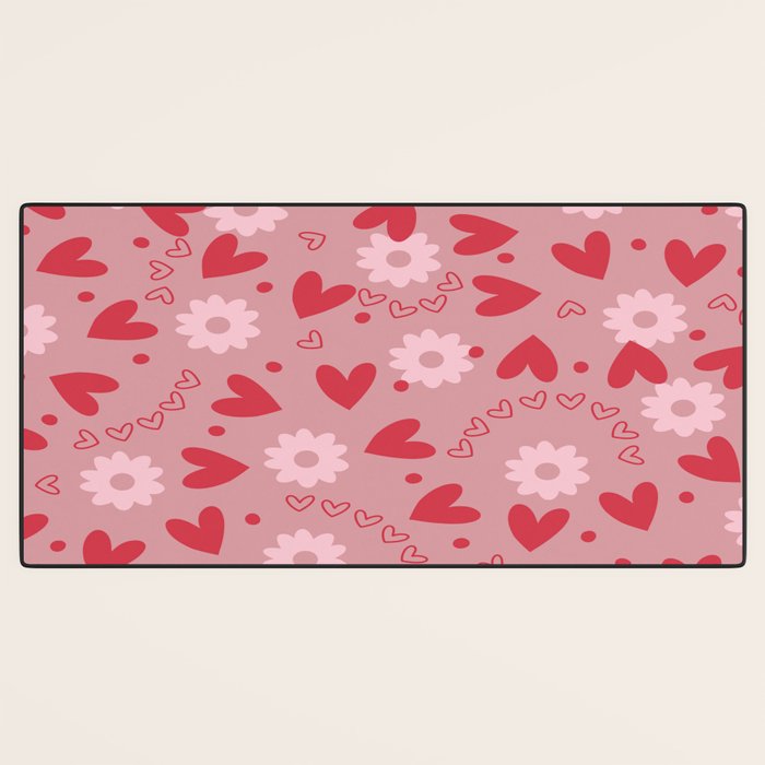 Hearts and Flowers on Tea Rose Pink Desk Mat Gallery Image 3