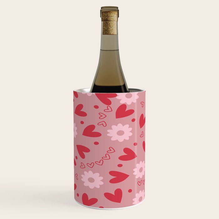 Hearts and Flowers on Tea Rose Pink Wine Chiller Gallery Image 2