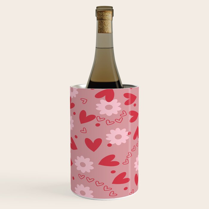 Hearts and Flowers on Tea Rose Pink Wine Chiller Gallery Image 1