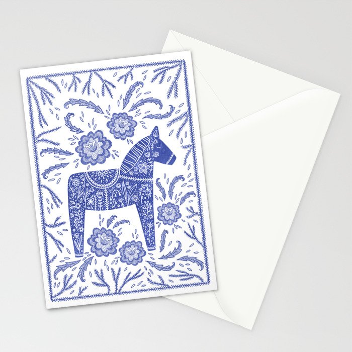 Swedish Dala Horse Blue Stationery Card Gallery Image 2