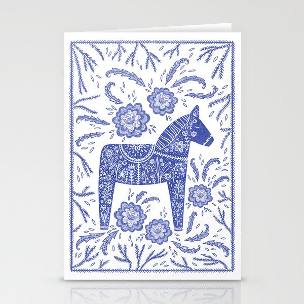 Swedish Dala Horse Blue Stationery Card Gallery Image 1