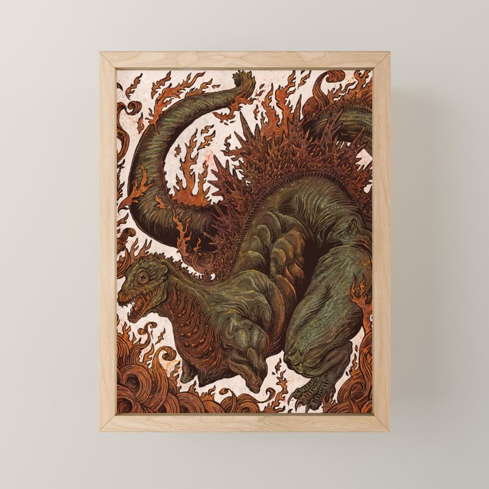 Kaiju In Flames  Mini Art Print Gallery Image 1