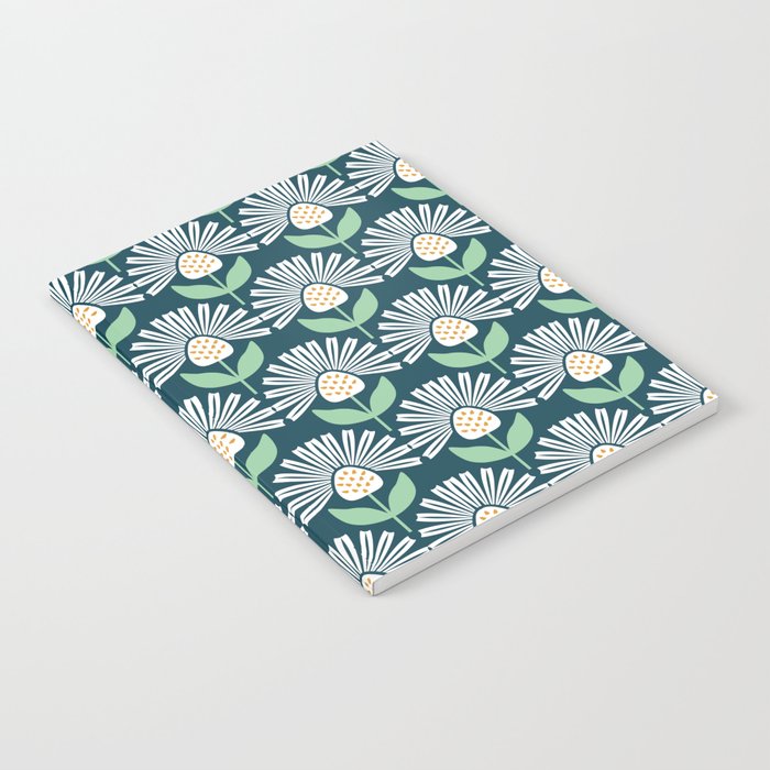 Modern mid century retro flower blue Notebook Gallery Image 2