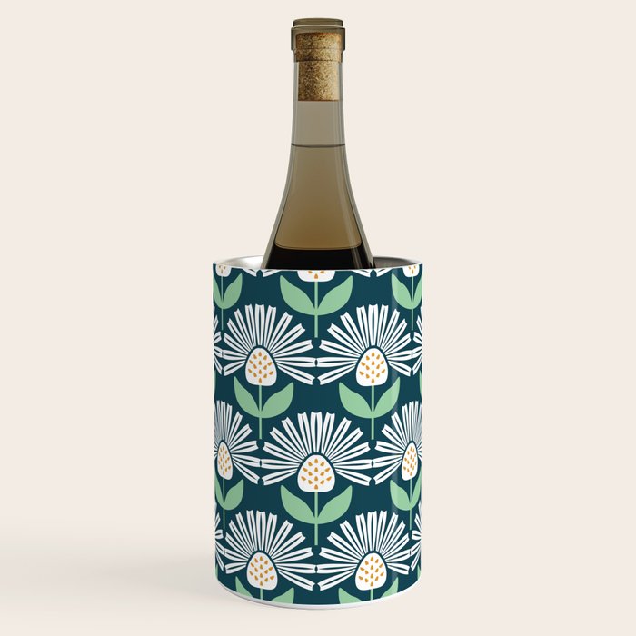Modern mid century retro flower blue Wine Chiller Gallery Image 1