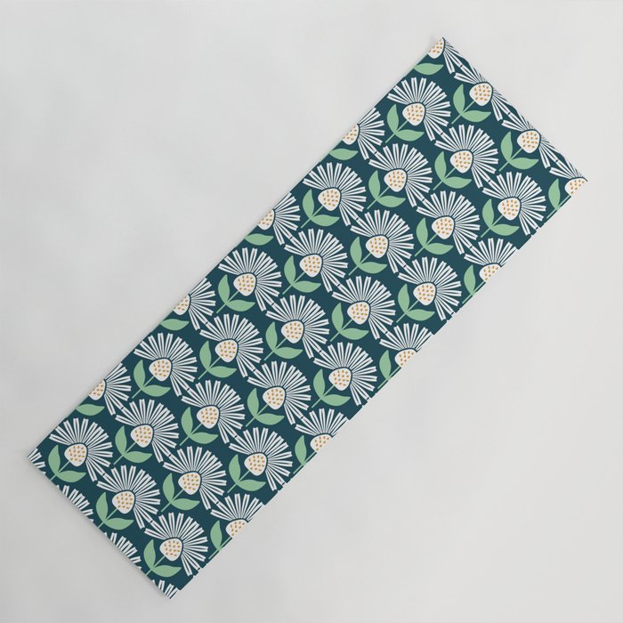 Modern mid century retro flower blue Yoga Mat Gallery Image 1