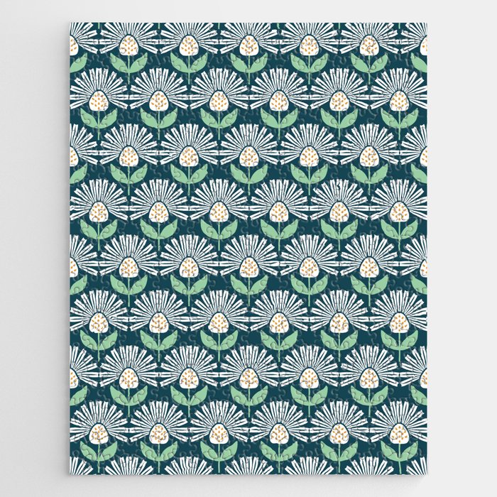 Modern mid century retro flower blue Jigsaw Puzzle Gallery Image 1