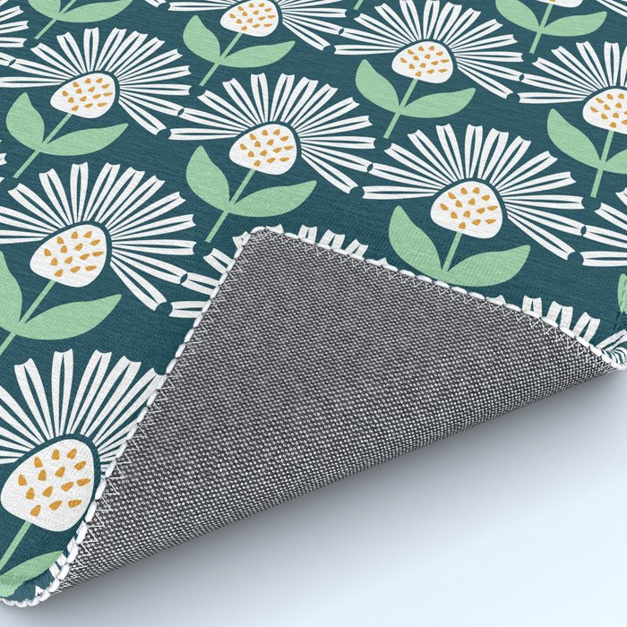 Modern mid century retro flower blue Rug Gallery Image 4
