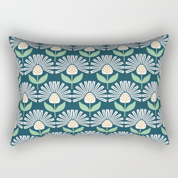 Modern mid century retro flower blue Rectangular Pillow Gallery Image 1
